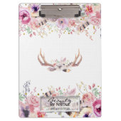 Rustikaler Glamour Boho Antlers Personalisiert Klemmbrett (Vorderseite)