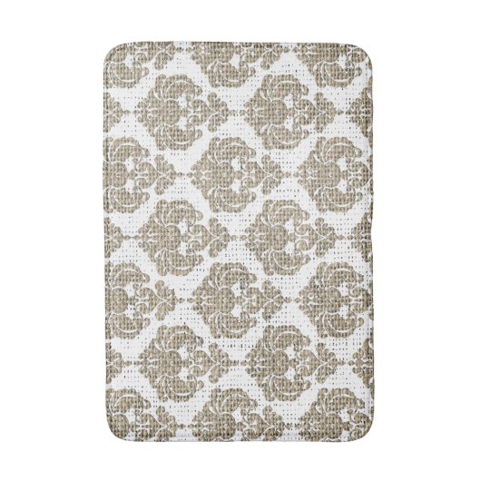 Rustikaler Glamour Burlap Royal Damask Moderne Mod Badematte (Vorderseite Vertikal)