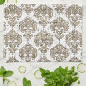 Rustikaler Glamour Burlap Royal Damask Moderne Mod Geschirrtuch (Gefaltet)