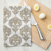 Rustikaler Glamour Burlap Royal Damask Moderne Mod Geschirrtuch (Viertel Falte)