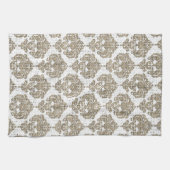 Rustikaler Glamour Burlap Royal Damask Moderne Mod Geschirrtuch (Horizontal)