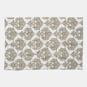 Rustikaler Glamour Burlap Royal Damask Moderne Mod Geschirrtuch