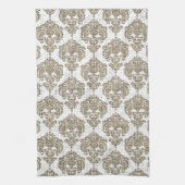 Rustikaler Glamour Burlap Royal Damask Moderne Mod Geschirrtuch (Vertikal)
