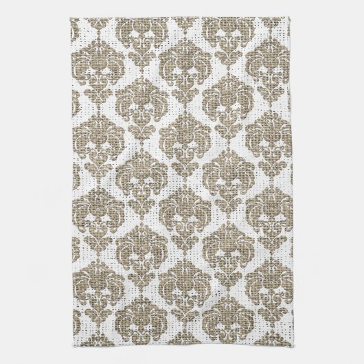 Rustikaler Glamour Burlap Royal Damask Moderne Mod Geschirrtuch (Vertikal)