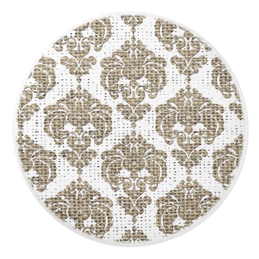 Rustikaler Glamour Burlap Royal Damask Moderne Mod Keramikknauf (Vorderseite)