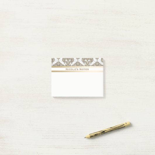 Rustikaler Glamour Burlap Royal Damask Moderne Mod Post-it Klebezettel (Auf Schreibtisch)