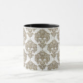 Rustikaler Glamour Burlap Royal Damask Moderne Mod Tasse (Zentrum)
