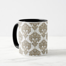 Rustikaler Glamour Burlap Royal Damask Moderne Mod Tasse