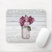 Rustikaler Glamour Wood & Burgund Mason Jar Blume Mousepad (Mit Mouse)