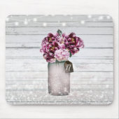 Rustikaler Glamour Wood & Burgund Mason Jar Blume Mousepad (Vorne)