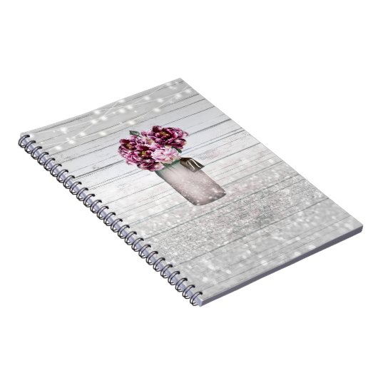 Rustikaler Glamour Wood & Burgund Mason Jar Blume Notizblock (Rechte Seite)
