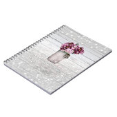 Rustikaler Glamour Wood & Burgund Mason Jar Blume Notizblock (Linke Seite)
