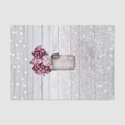 Rustikaler Glamour Wood & Burgund Mason Jar Blume Seidenpapier (Vorderseite)