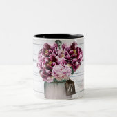 Rustikaler Glamour Wood & Burgund Mason Jar Blume Zweifarbige Tasse (Mittel)