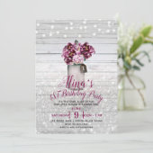 Rustikaler Glamour Wood Mason Jar Blume 1. Geburts Einladung (Stehend Vorderseite)