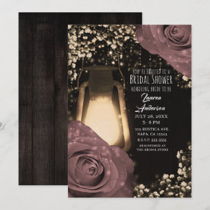 Rustikaler Glanz Laterne Staubiges Rosa Rosen Brau Einladung