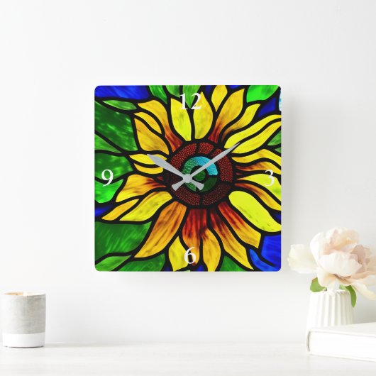 Rustikaler Glasschaum Country Sonnenblume Quadratische Wanduhr (Zuhause)