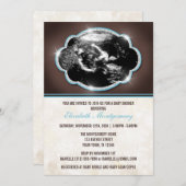 Rustikaler Glitzer Blue Sonogram Baby Dusche Einladung (Vorne/Hinten)