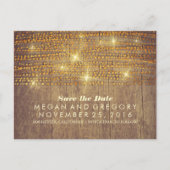 Rustikaler Glitzer Konfetti Lichter Save the Date Ankündigungspostkarte (Vorderseite)