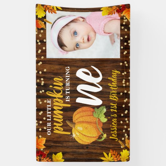 Rustikaler Glitzer Pumpkin Fall Neutral 1. Geburts Banner (Vertikal)