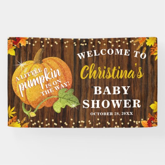 Rustikaler Glitzer Pumpkin Fall Neutral Baby Dusch Banner (Horizontal)