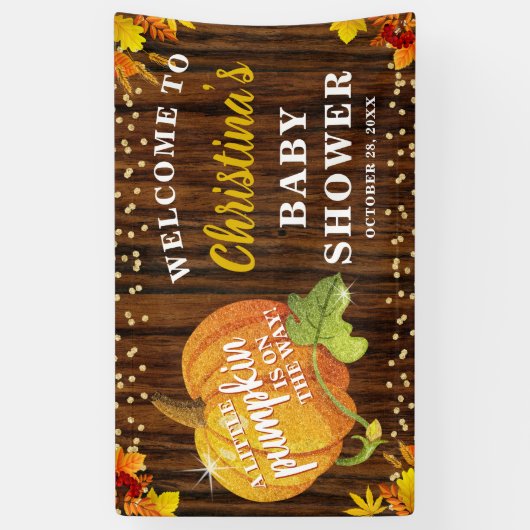 Rustikaler Glitzer Pumpkin Fall Neutral Baby Dusch Banner (Vertikal)