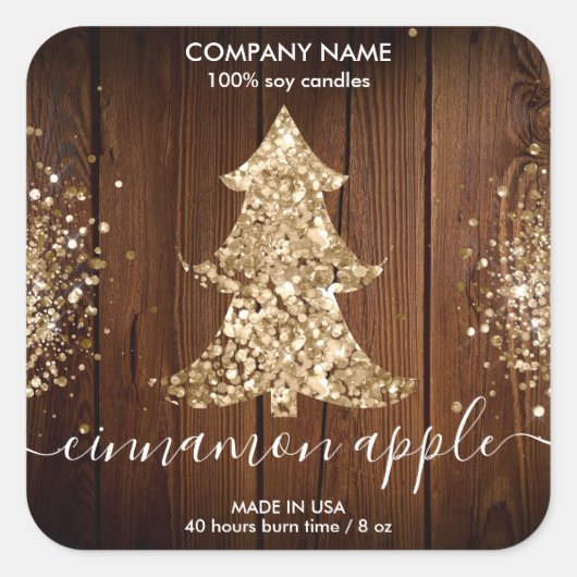 Rustikaler Glitzer Weihnachtsbaumverkleidung Quadratischer Aufkleber (Vorderseite)
