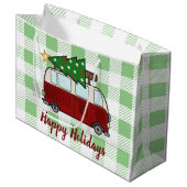 Rustikaler glücklicher Camper Weihnachten Große Geschenktüte (Vorderseite Schrägansicht)