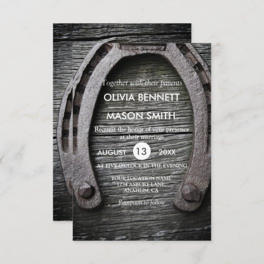 Rustikaler Glücksbringer-Hufeisenhochzeits-Karte Einladung (Vorne/Hinten)