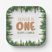 Rustikaler Glückscamper Erster Geburtstag Grünwald Pappteller (Vorderseite)