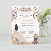 Rustikaler Gold Chamagne Western Quinceanera Einladung (Stehend Vorderseite)