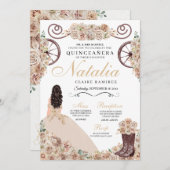 Rustikaler Gold Chamagne Western Quinceanera Einladung (Vorne/Hinten)