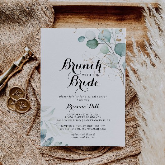 Rustikaler Gold Floral Brunch mit Brautdusche Einladung
