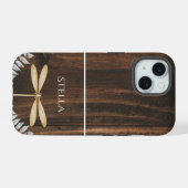 Rustikaler Golddragonfly Personalisiert iPhone 15 Hülle (Rückseite (Horizontal))