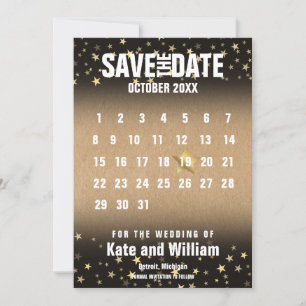 Rustikaler Golden Stars Kalender Save-the-Date-Kar Einladung