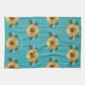 Rustikaler, goldgelber Sonnenblume Aquamariner Hol Geschirrtuch (Horizontal)