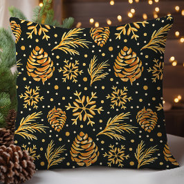 Rustikaler Goldpinecone und Snowflake Kissen