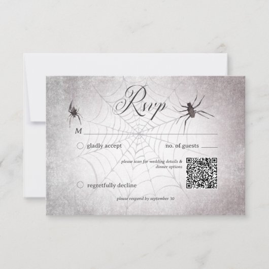 Rustikaler Gothic Black & Burgund Halloween QR Cod RSVP Karte (Vorderseite)