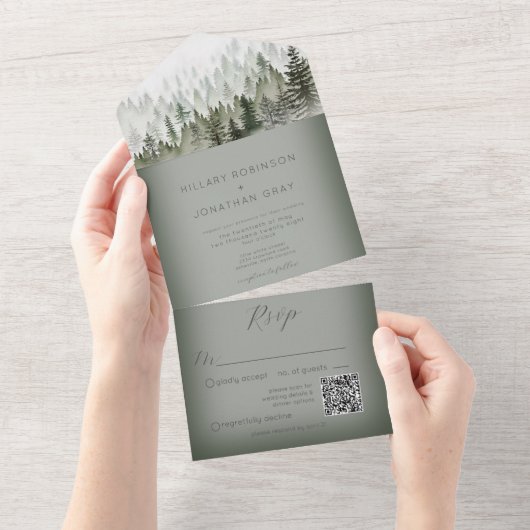 Rustikaler GR-Code für Nebelwälder All In One Einladung (Abreißen)