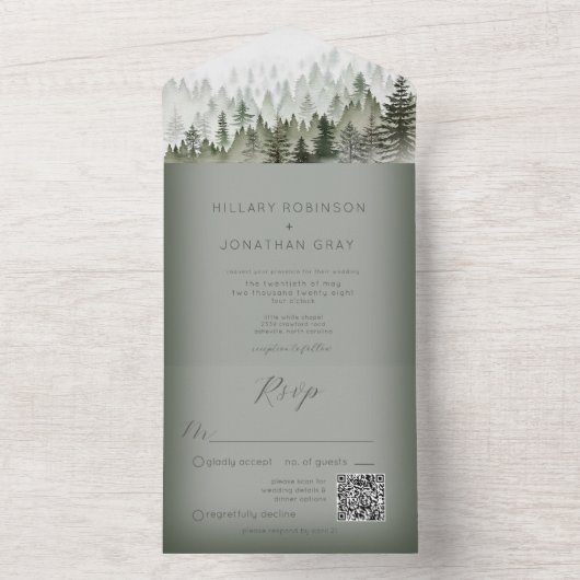 Rustikaler GR-Code für Nebelwälder All In One Einladung (Innen Boden)