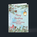 Rustikaler Grandson und Ehefrau Frohe Weihnachten Karte<br><div class="desc">Frohe Weihnachten für Enkel und Ehefrau-Karte mit grünem Aquarell,  einem Kardinal und rustikalen Laterne und nachdenklichen Vers.</div>
