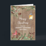 Rustikaler Grandson und seine Ehefrau Frohe Weihna Karte<br><div class="desc">Fröhliche Weihnachten für Enkel und seine Ehefrau-Karte mit grünem Aquarell,  Holzmuster,  ein Kardinal und rustikale Laterne und nachdenklichen Vers.</div>