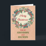 Rustikaler Grandson und seine Ehefrau Frohe Weihna Karte<br><div class="desc">Frohe Weihnachten für Enkel und seine Ehefrau-Karte mit einem rustikalen Aquarell Weihnachtskranz und nachdenklichen Vers.</div>