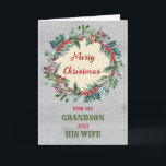 Rustikaler Grandson und seine Ehefrau Frohe Weihna Karte<br><div class="desc">Frohe Weihnachten für Enkel und seine Ehefrau-Karte mit einem rustikalen Aquarell Weihnachtskranz und nachdenklichen Vers.</div>
