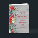 Rustikaler Grandson und seine Ehefrau Frohe Weihna Karte<br><div class="desc">Frohe Weihnachten für Enkel und seine Ehefrau-Karte mit grünem Aquarell,  rustikalem Holzmuster und pinecones und nachdenklichen Vers.</div>
