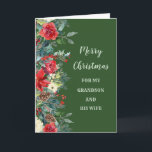 Rustikaler Grandson und seine Ehefrau Weihnachten Karte<br><div class="desc">Frohe Weihnachten für Enkel und seine Ehefrau-Karte mit grünem Aquarell und Pinecones und nachdenklichen Vers.</div>