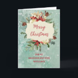 Rustikaler Grandson und seine Ehefrau Weihnachten Karte<br><div class="desc">Frohe Weihnachten für Enkel und seine Ehefrau-Karte mit Aquarell Blumenarrangements und schneebedeckten Hintergrund und nachdenklichen Vers.</div>