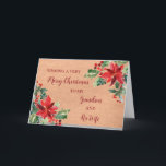 Rustikaler Grandson und seine Ehefrau Weihnachten Karte<br><div class="desc">Frohe Weihnachten für Enkel und seine Ehefrau-Karte mit Aquarell-Poinsettias und Vintagen Papiermuster und nachdenklichen Vers.</div>