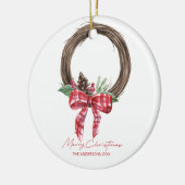 Rustikaler Grapevine Wreath Frohe Weihnachtsfeiert Keramik Ornament (Links)