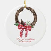 Rustikaler Grapevine Wreath Frohe Weihnachtsfeiert Keramik Ornament (Hinten)